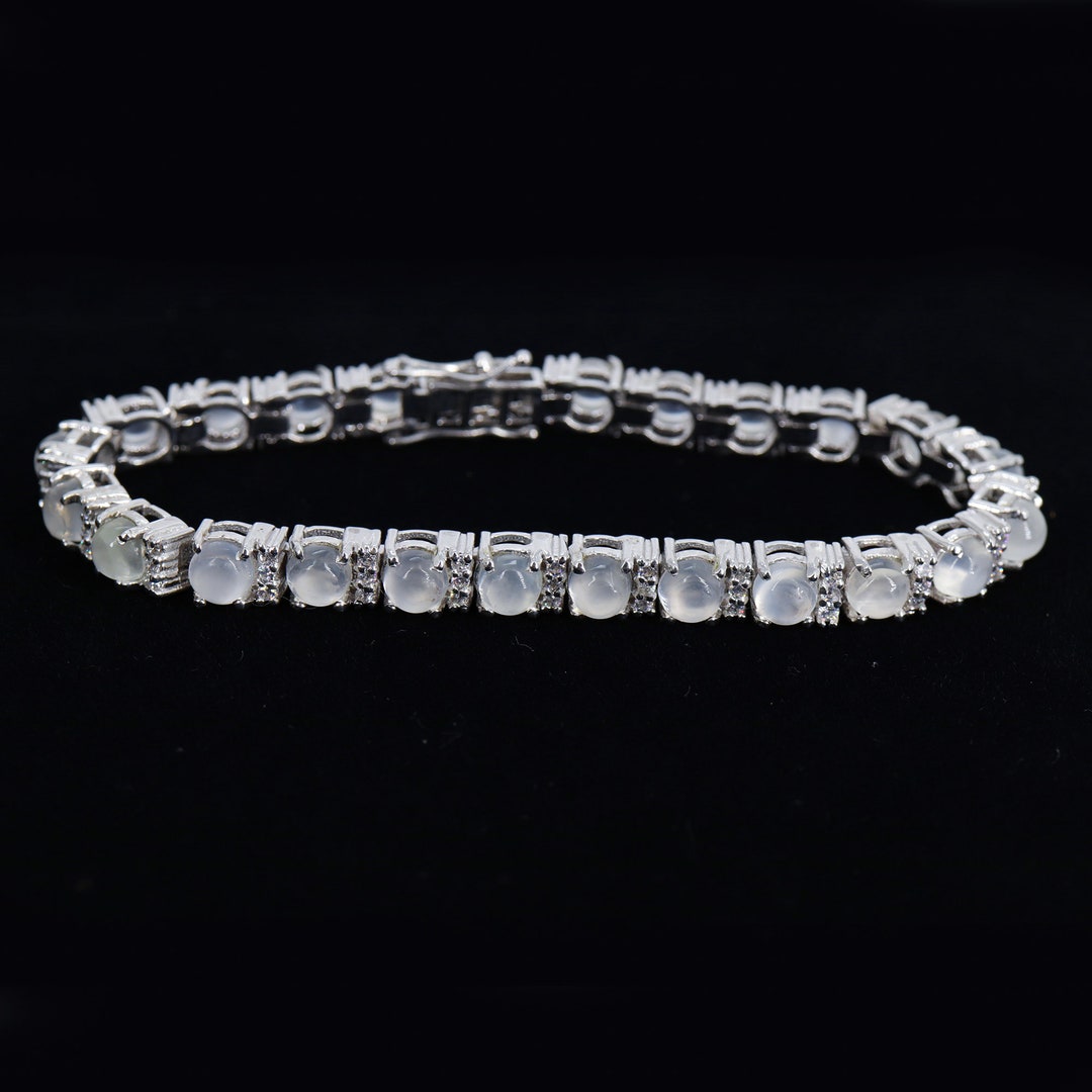 Moonstone and Cubic Zircon Bracelet, Silver Bracelet