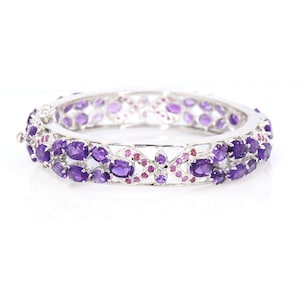 Stunning Designed, Purple Amethyst & Ruby Gemstone, Cuff Bangle, 925 Sterling Silver, Delicate Jewelry,  Anniversary Gift for Wife