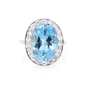 Blauer Topas Ring | Handgemachte 925 Sterling Silber | Blauer Topas Diamant Ring | November Geburtsstein | Halo Ring | CZ Diamant Ring