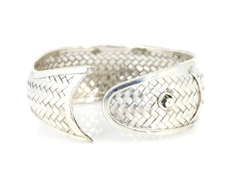 Fish Design Mashed Wire Cuff Bangle, Statement Bracelet, Sterling Silver Cuff Bangle, Bohemian Style Silver Jewelry