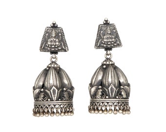 Pendientes góticos, diseño único, pendientes indios de la diosa Laxmi, plata de ley 925, pendientes de diosa, joyas para mujeres, regalo para ella