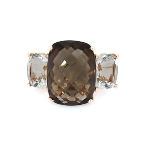 Attraktiver Auffälliger Schmuck, Grüner Amethyst & Rauchquarz Ring, 925 Silber Rosé vergoldet Ring, Statement Ring, Schöner Ring