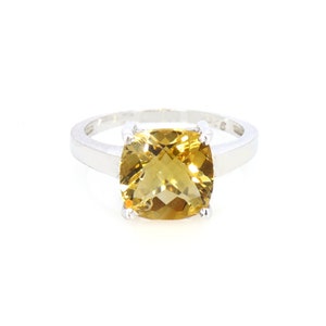 Artisan Citrine Ring, Handmade Ring, Cushion Shape Checkered cut Gemstone, Yellow Gemstone, 925 Silver Ring, Dainty Ring