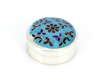 Ronde doos geëmailleerde sieradendoos, vintage geëmailleerde doos, antieke bloem geëmailleerde doos, cloisonné geëmailleerde sieradendoos, dozen van puur 925 sterlingzilver.