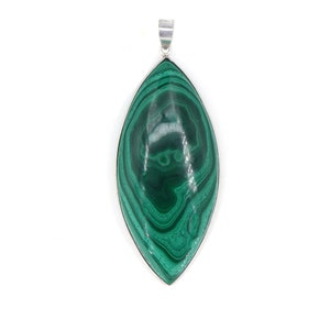 Colgante grande, colgante de piedras preciosas de malaquita, colgante de cabujón, plata de ley 925, marquesa y forma ovalada, collar de declaración de mujer
