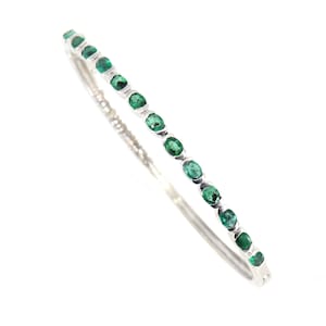 Natural Emerald Silver Bangle - 925 Sterling Silver Jewelry - Minimalist Bangle - Anniversary Gift Jewelry - Christmas Gift For Her