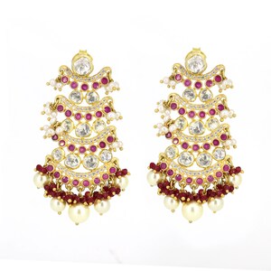 Pendientes Polki / Pendientes Kundan / Pendientes chapados en oro / Plata 925 / Pendientes indios / Joyería hecha a mano / Pendientes de piedra roja / Joyería Vermeil
