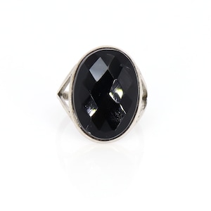 925 Sterling Silber Ringe, Dezember Geburtsstein, Natürlicher Schwarzer Onyx Edelstein, Ovale Form Kariert Schliff Edelstein, Boho Schmuck