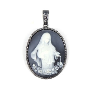 Cameo Hanger, Mos Agaat, Lady Maryam Cameo Hanger, Moeder Van Jezus, Agaat Cameo Hanger, Italiaanse Hanger in 925 Sterling Zilver