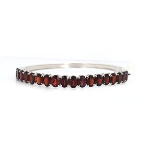 Natural Garnet Gemstone Bangle, January Birthstone, 925 Solid Sterling Silver Bangle, Oval cut Garnet, Women Wedding Gift