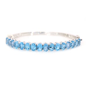 Blue Topaz Bangle, Solid 925 Silver Bangle, Sky Blue Topaz Bracelet, December Birthstone, Ladies Jewelry, Engagement Gift for Her