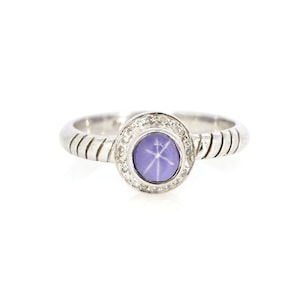 Solitaire Ring, Ceylon Star Sapphire Ring with Diamond, 925 Sterling Silver Ring, Handcrafted Design, Halo Ring, Bridal Jewelry