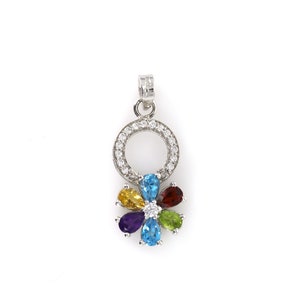 Multi Stone Anhänger CZ Anhänger in Silber, Einzigartiger Stil, Blumenschmuck, 925 Silber Schmuck
