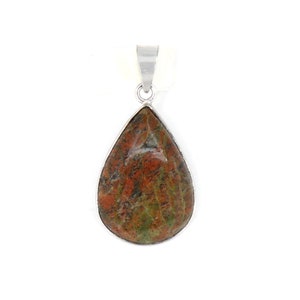 Colgante granate de hierba, Colgante de plata de ley 925, Colgante de piedras preciosas, Cabujón cortado en lágrima, Joyería hecha a mano, Collar minimalista