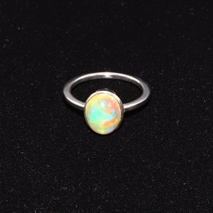 Oval Cabochon Fire Opal 925 Sterling Silver Ring, October Birthstone Natural Stone Ring, Single Solitaire Unisex Gemstone Ring,