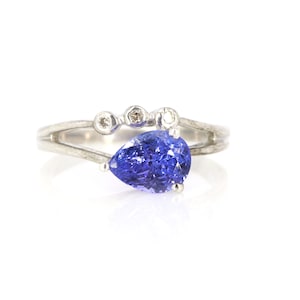 Designer Ring, Pear Cut Blue Edelstein, Natürlicher Tansanit & Diamant Ring, Statement Ring, 925 Sterling Silber, Dezember Geburtsstein
