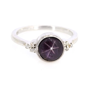 AAA+ Qualität Stern Rubin Edelstein Ring, Stern Rubin & Diamant Ring, Juli Geburtsstein, 925 Silber, Valentinstag Geschenk, Schlicht eleganter Ring