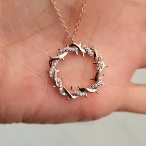 18k Rose Gold Vermeil Mini Crown of Thorn 925 Sterling Silver Necklace Bible Gift Box Prayer Healing for Her Wife Mom Friend Sister