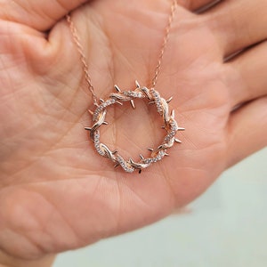 18k Rose Gold Vermeil Mini Crown of Thorn 925 Sterling Silver Necklace Bible Gift Box Prayer Healing for Her Wife Mom Friend Sister
