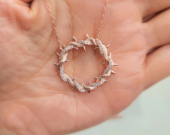 18k Rose Gold Vermeil Mini Crown of Thorn 925 Sterling Silver Necklace Bible Gift Box Prayer Healing for Her Wife Mom Friend Sister