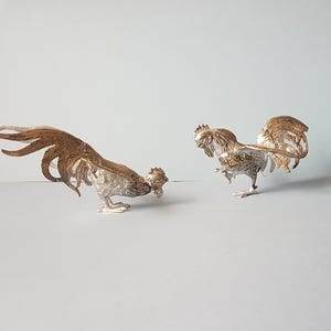 vintage silver plated fighting roosters, cockerel sculpture
