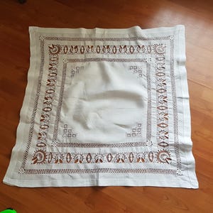 vintage drawn thread lace small tablecover,