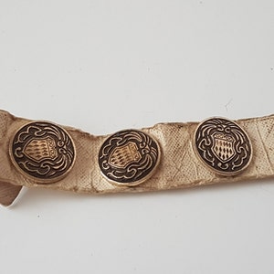 vintage strip of metal heraldic shield buttons, jason laundwell,