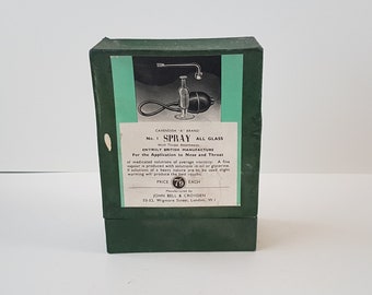 vintage medical supply packaging, display, cavendish 'a' brand spray bottle