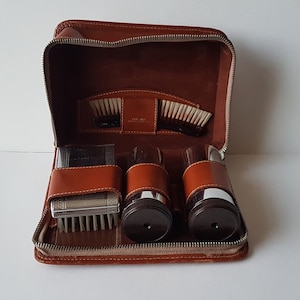 vintage leather gents travel kit, unused.