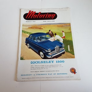 vintage car, motoring magazine, motoring, from march 1964. cover featuring a wolseley