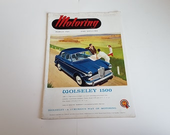 vintage car, motoring magazine, motoring, from march 1964. cover featuring a wolseley