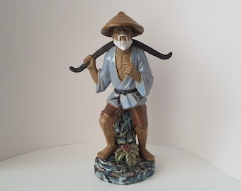 Vintage große Statue eines chinesischen Mudman, der ein Joch trägt