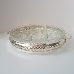 vintage glass and silver plate sectional serving dish