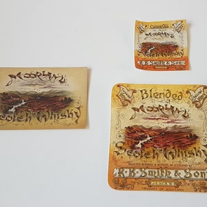 genuine vintage Scottish whiskey label set, moorland scotch whiskey, perth, scotland
