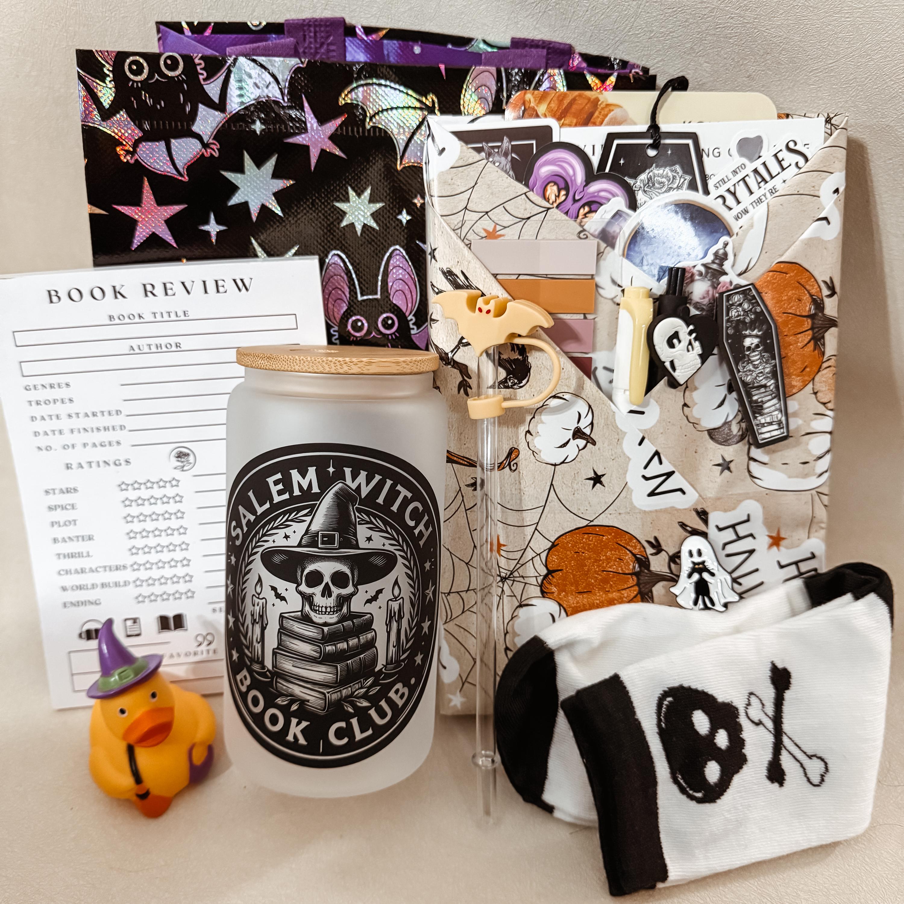 Boo Bag Halloween blind date met een boek – boekdatum, verrassingsboek, bladwijzers, leesgrage glas, boekrecensiedagboek