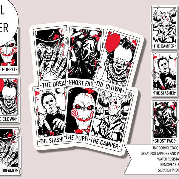 Horror Movie Tarot Cards Sticker, Michael Myers Sticker, Ghostface Sticker, Water Bottle Sticker, Laptop Sticker, Halloween Stickers