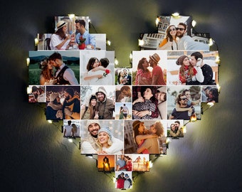 Heart shaped photo collage, Special day gift with 23 photos, Night light feature, Impressive gift for girlfriend