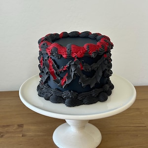 Halloween Decor Vintage Style Fake Cake Round 6” Black with Spooky Fake Blood Details