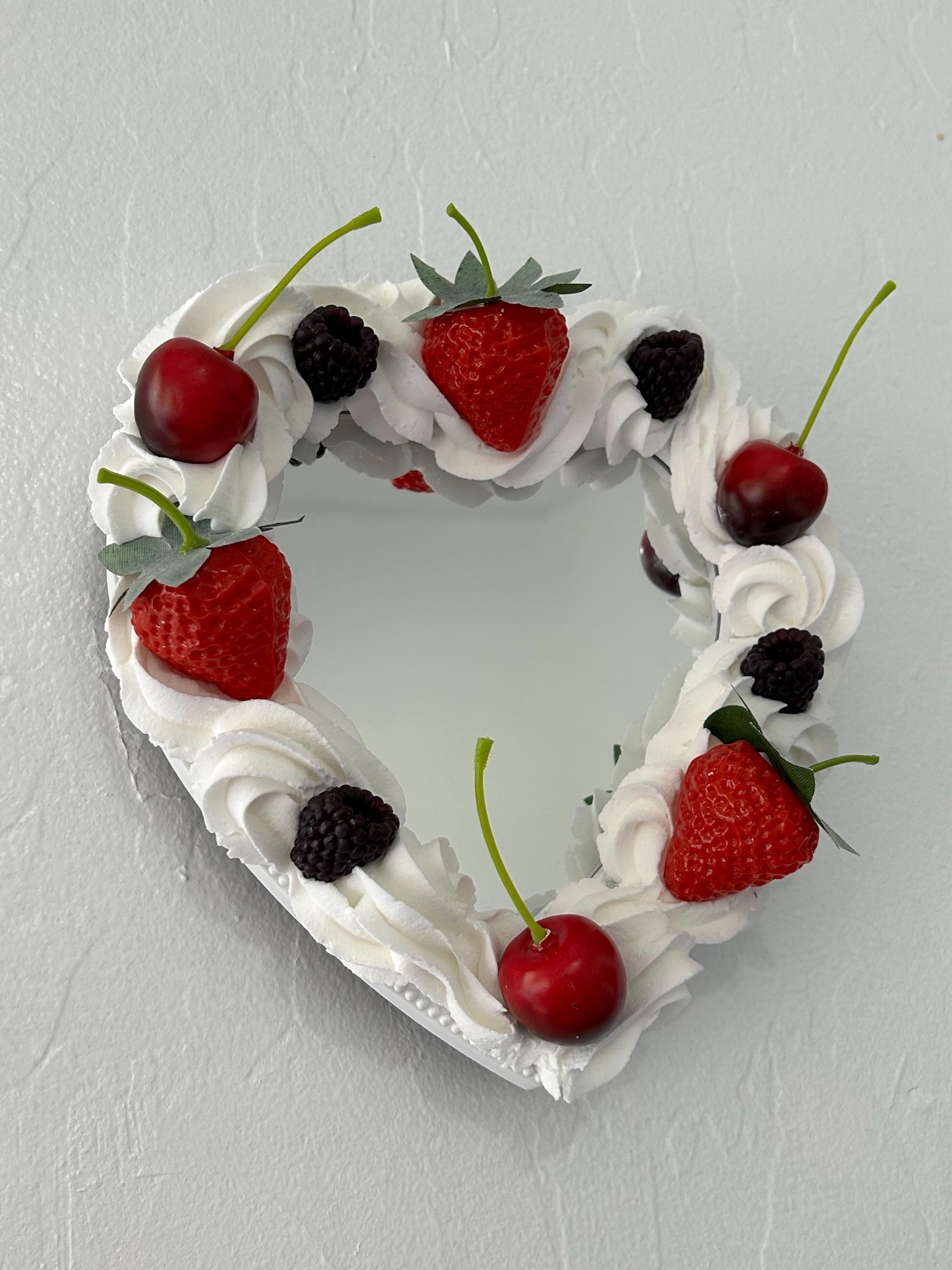 Heart Shaped Fake Cake Mirror -Cherry Strawberry Blackberry Decor