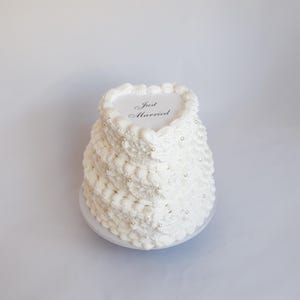 White Heart Wedding Style Three Tiered Detalied Wedding Fake Cake With Pearls 8”,10”,12”-Just Married- Heart Cake-Vintage Style Fake Cake-