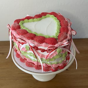 Vintage Heart FAKE Cake- 8” Strawberry Shortcake Colors -Berry first birthday Party Prop-Strawberry Themed Photoshoot Prop Cake- House Decor