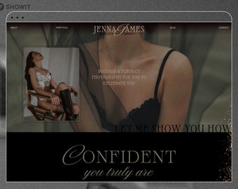 Boudoir Photography Template | Editorial Showit Template for photographers includes copywriting guide, SEO guide and a free lead magnet