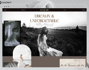 Showit Website Template | Moody Editorial Showit Template for photographers includes copywriting guide, SEO guide and a free lead magnet