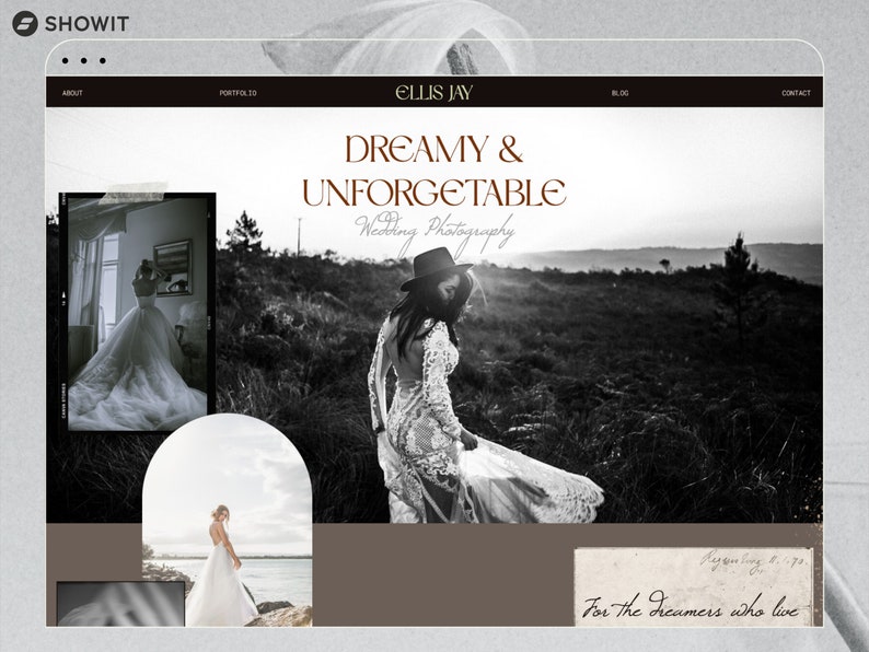 Showit Website Template | Moody Editorial Showit Template for photographers includes copywriting guide, SEO guide and a free lead magnet image 1