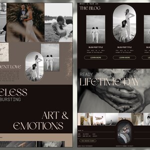 May include: A website homepage for a wedding photographer. The website features a collage of black and white wedding photos, a section titled "What's New on the Blog", and a section titled "Ready to Get Lifetime Day".