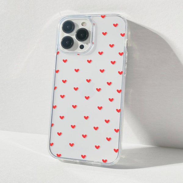 Red Hearts Clear Case for for iPhone 14 13 Pro Max 12 Mini 11 XR 7 8 SE 2022 Samsung Galaxy S23 S22 S21 Plus Ultra Cute Clear Phone Case