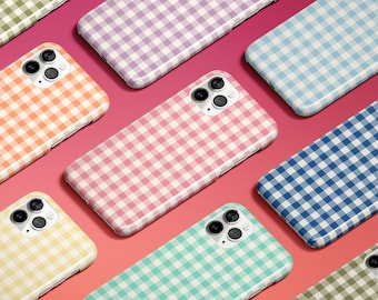 VINTAGE GINGHAM MULTICOLOUR Large iPhone 15 14 13 Pro Max 12 Mini 11 X 7 8 SE2022 Samsung Galaxy S23 S22 S21 Plus Ultra Tough Slim Case