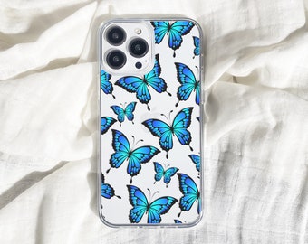 Blue Butterfly Clear Phone Case for iPhone 14 13 Pro Max 12 Mini 11 XR 7 8 SE 2022 Samsung Galaxy S23 S22 S21 Plus Ultra Case Butterflies