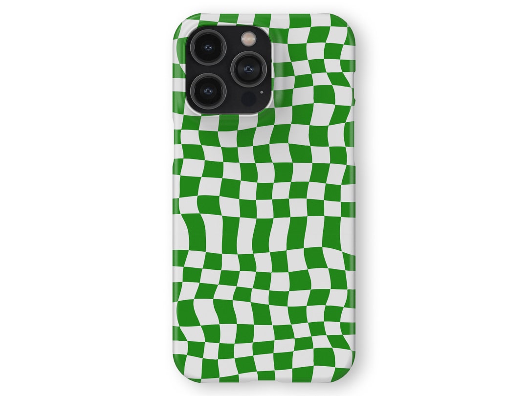 Wavy Checkerboard Emerald Green &amp; White Checkerboard Y2K Case iPhone 14 ...