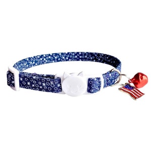 Navy Blue Star Collar, Cat Collar, Kitten Collar, Dog Collar, USA Flag Collar, Breakaway, Non-Breakaway, Custom Sizes